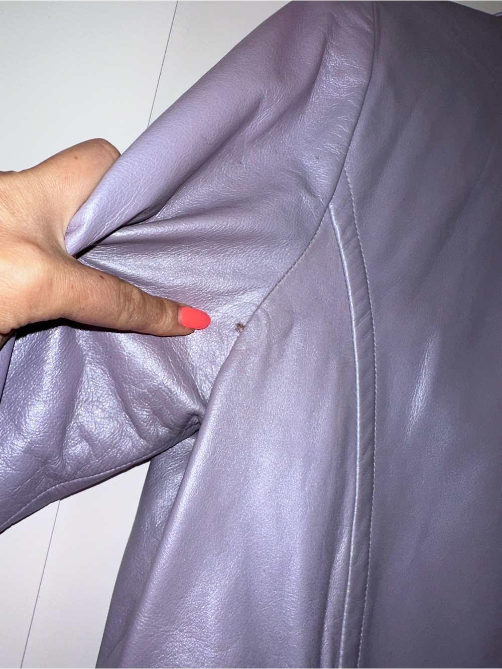 Iridescent Lavender Leather Coat - Women’s Jacket - Picture 7 of 8